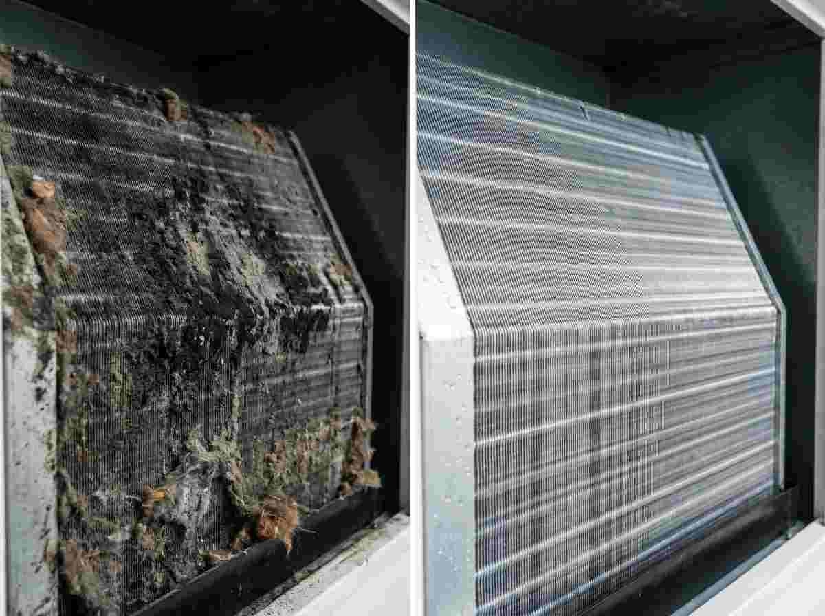 Technician servicing a wall aircond unit