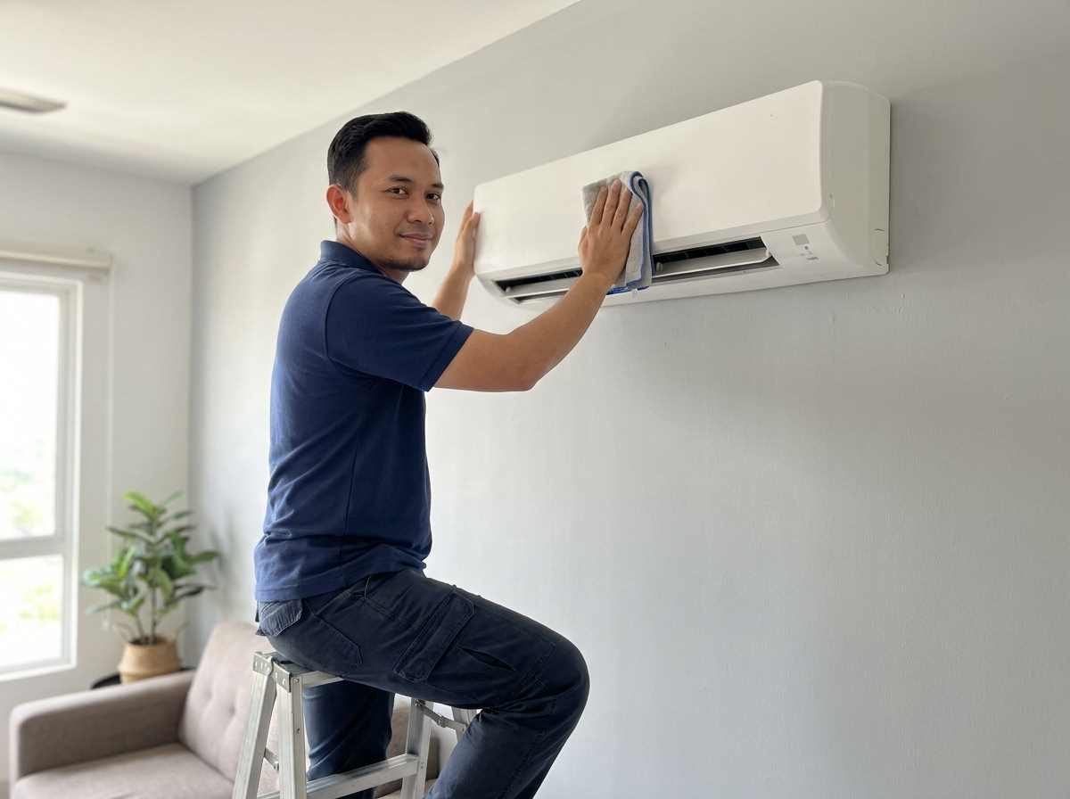 Airvex Cooling technician servicing a wall aircond unit in KL and Selangor