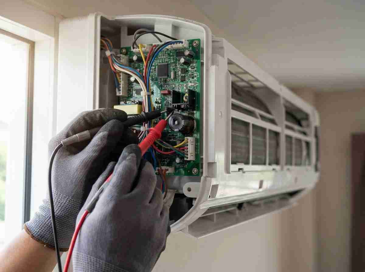 Technician repairing an aircond unit
